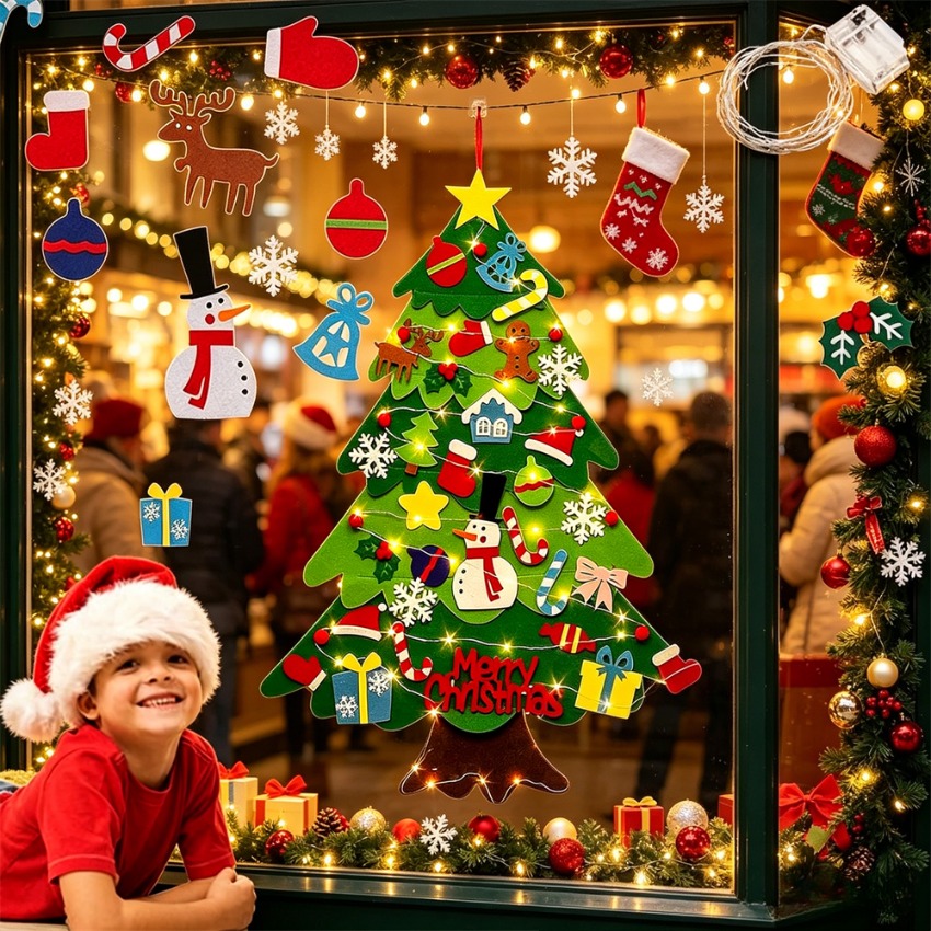 Family Tree Print - Çıkarılabilir Süslemeli Kendin Yap Keçe Noel